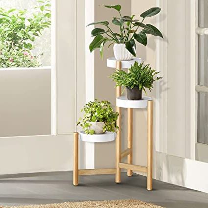 Preferred Three Tier Plant Stands With Adovel Plant Stand For Indoor Plants, 3 Tier Tall Corner Bamboo Pot Holder  – White : Amazon (View 3 of 10)