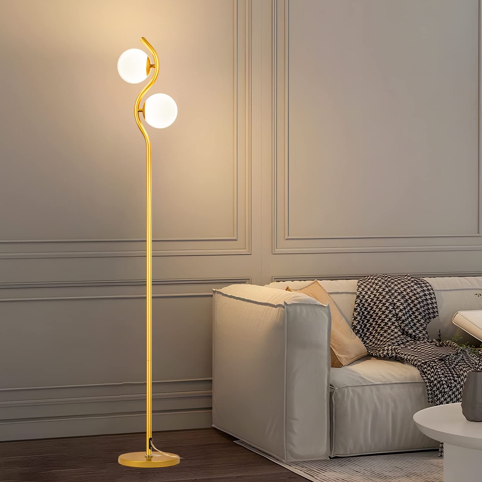 Recent 59 Inch Standing Lamps With Mid Century Floor Lamp, S Sytle Gold Floor Lamp With 2 Shatterproof Globe,  59inch Modern Standing Lamp For Living Room 16w 3000k Modern Style Gold Standing  Lamp  Bulb Included – – Amazon (View 1 of 10)