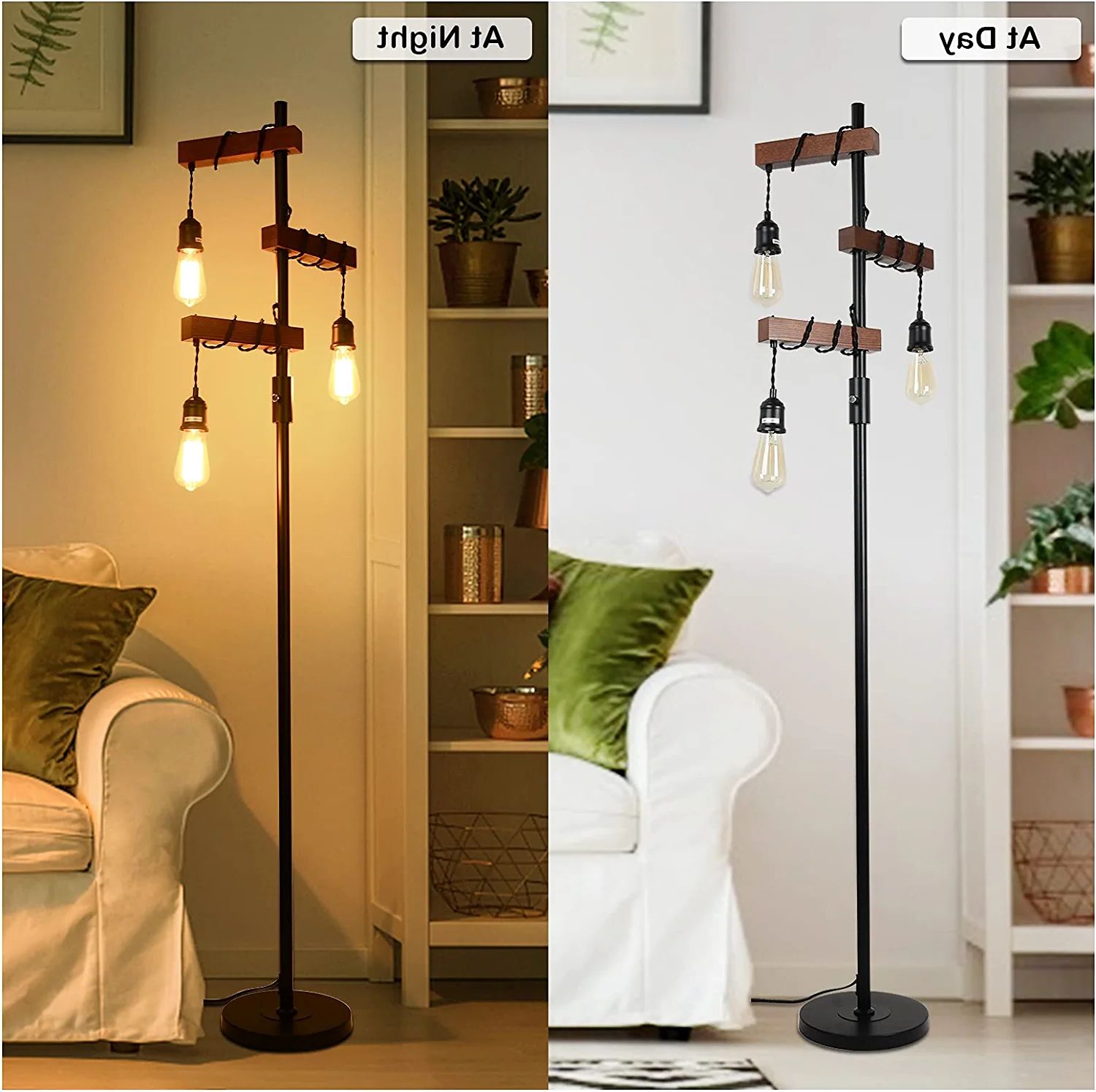 Recent 68 Inch Standing Lamps Throughout Airposta Industrial Floor Lamp Farmhouse Tree Floor Lamp 68 Inch 3 Lights  Wood Standing Lamp Sturdy Base Tall Vintage Pole Light Metal Black Floor  Lamps For Living Room Bedroom Office – Walmart (View 5 of 10)