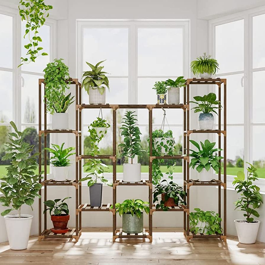 Recent Amazon: Bamworld Large Plant Stand Indoor Tall Plant Shelf Outdoor  Hanging Plant Stand 14 Pots Large Plant Rack For Living Room Patio, Balcony  And Garden : Patio, Lawn & Garden Intended For Wide Plant Stands (View 2 of 10)