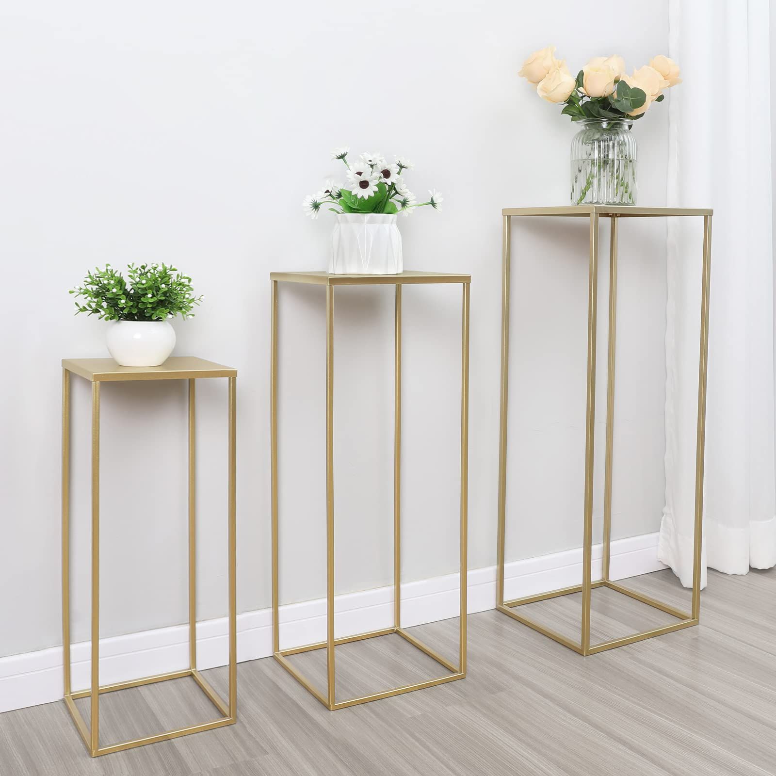 Recent Set Of 3 Plant Stands Within Amazon : Set Of 3 Metal Plant Stand Golden Nesting Display End Table  Tall Pedestal Cylinder Rack, Indoor Outdoor Flower Holder Corner Planter  Pot Rack For Parties Home Decor, Patio Weddings Ceremony : (View 3 of 10)