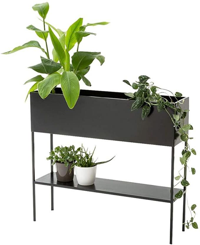 Rectangular Plant Stands Throughout Most Recent Ray Wrought Iron Plant Stand,nordic Style,indoor Raised Rectangular Planter  Box, Elevated Flower Pot Stand Holder With Shelf, Black Metal Frame (View 5 of 10)