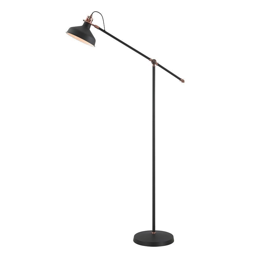 Retro Style Adjustable Floor Lamp In Matt Black With Copper Accents With Regard To 2020 Cantilever Standing Lamps (View 9 of 10)