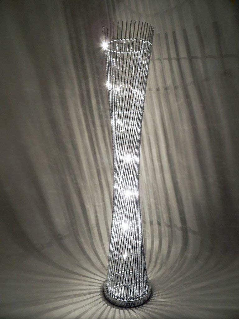 Sassy Home Silver Metal Tall Twisted Stem Diabolo Led Tower Floor Lamp :  Amazon.co (View 6 of 10)