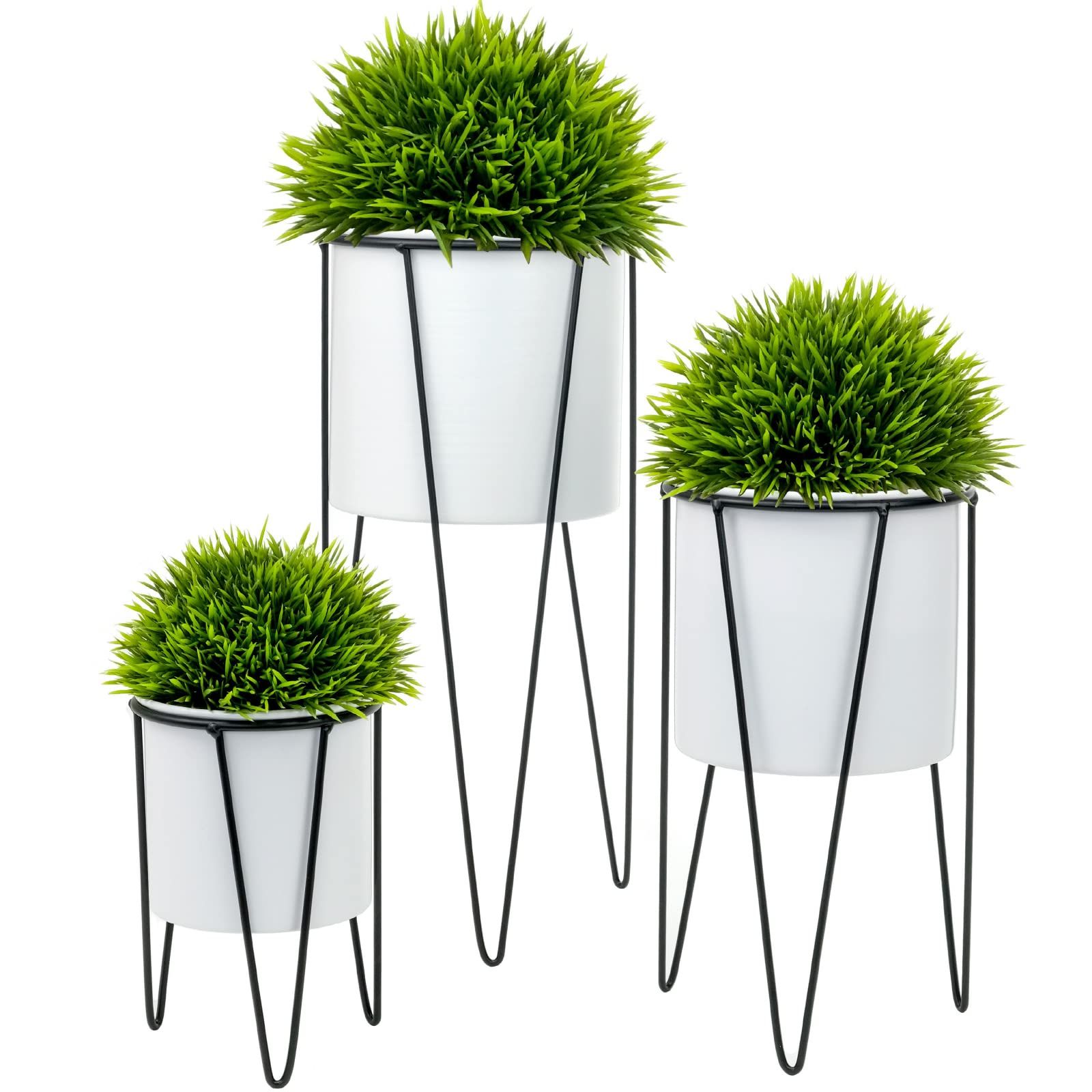 Set Of Three Plant Stands Regarding Newest Amazon: Set Of Three Plant Stands & Pots (black/white) : Patio, Lawn &  Garden (View 2 of 10)