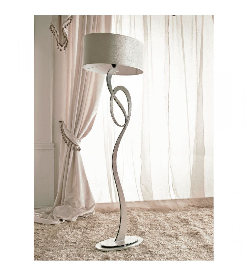 Silver Steel Standing Lamps Inside Current Florian Floor Lamp In Silver Metal And Fabric Lampshade – Giunti Portos (View 2 of 10)