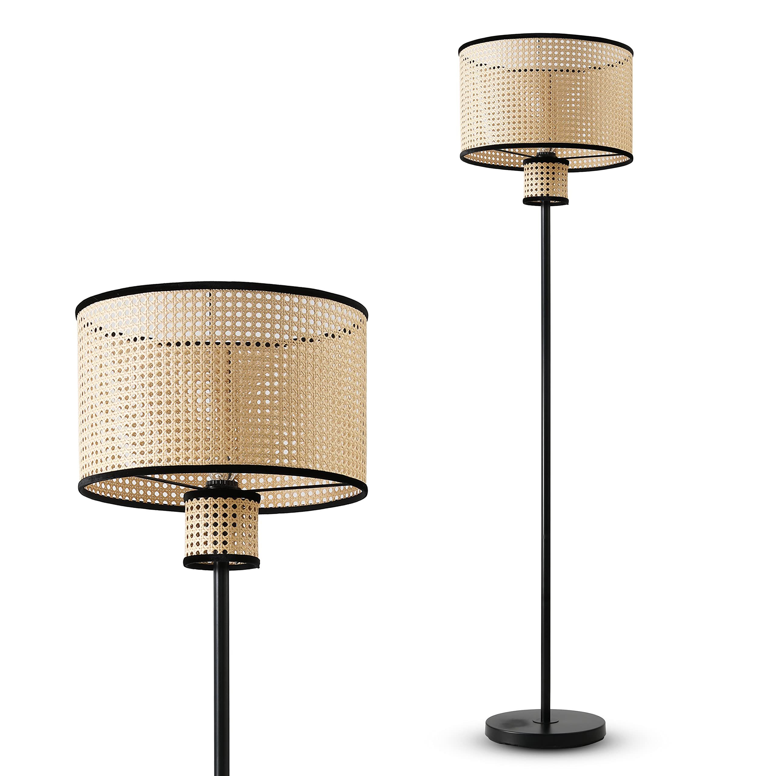 Standing Lamps With 2 Tier Table Pertaining To 2019 Vidalite Nakuv – Modern Bohemian Floor Lamp With 2 Tier Pvc Rattan Shade  And Velvet Stiched Rim For Foyer, Kitchen Living Room, Bedroom, Beige (View 8 of 10)