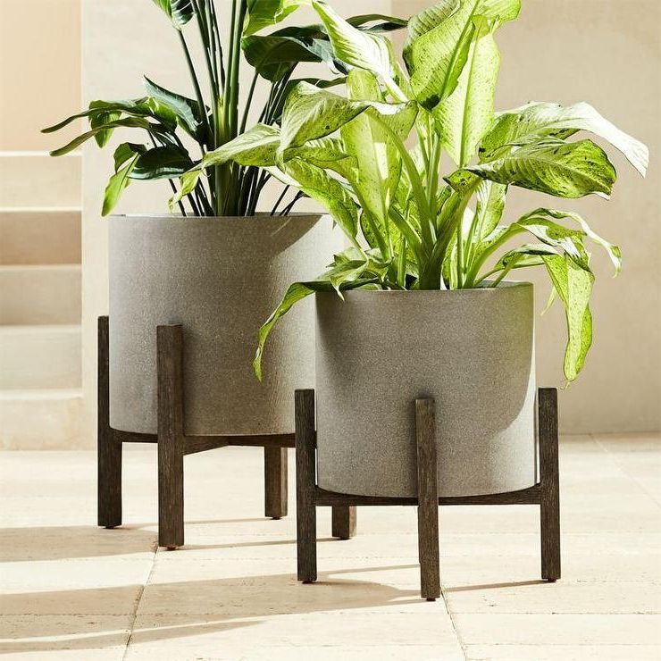 Stone Plant Stands Intended For Most Recently Released Ascoli Gray Stone Wood Stand Planters (View 8 of 10)