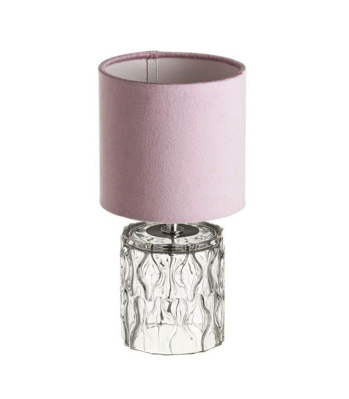 Table Lamp Mauve Velvet And Transparent Glass Base – Height 29cm For Current Clear Glass Standing Lamps (View 4 of 10)