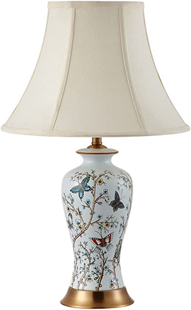 Taerau White Ceramic Table Lamps, Office Living Room Painted Pattern Golden  Carved Base Table Lamps 5736cm(size:5736cm) Pertaining To Favorite Carved Pattern Standing Lamps (View 10 of 10)