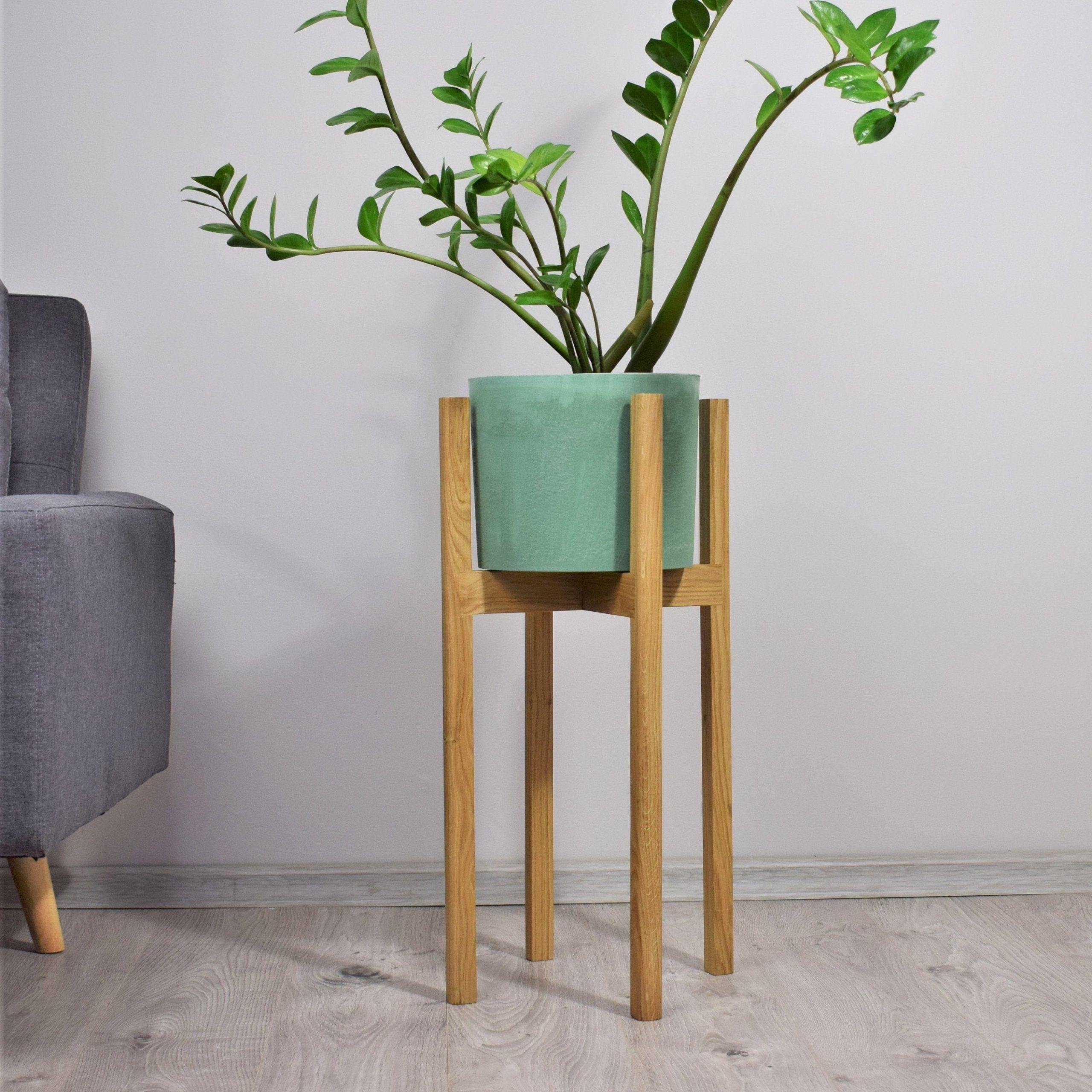 Tall Plant Stands Made Of Natural Oak Wood (View 2 of 10)