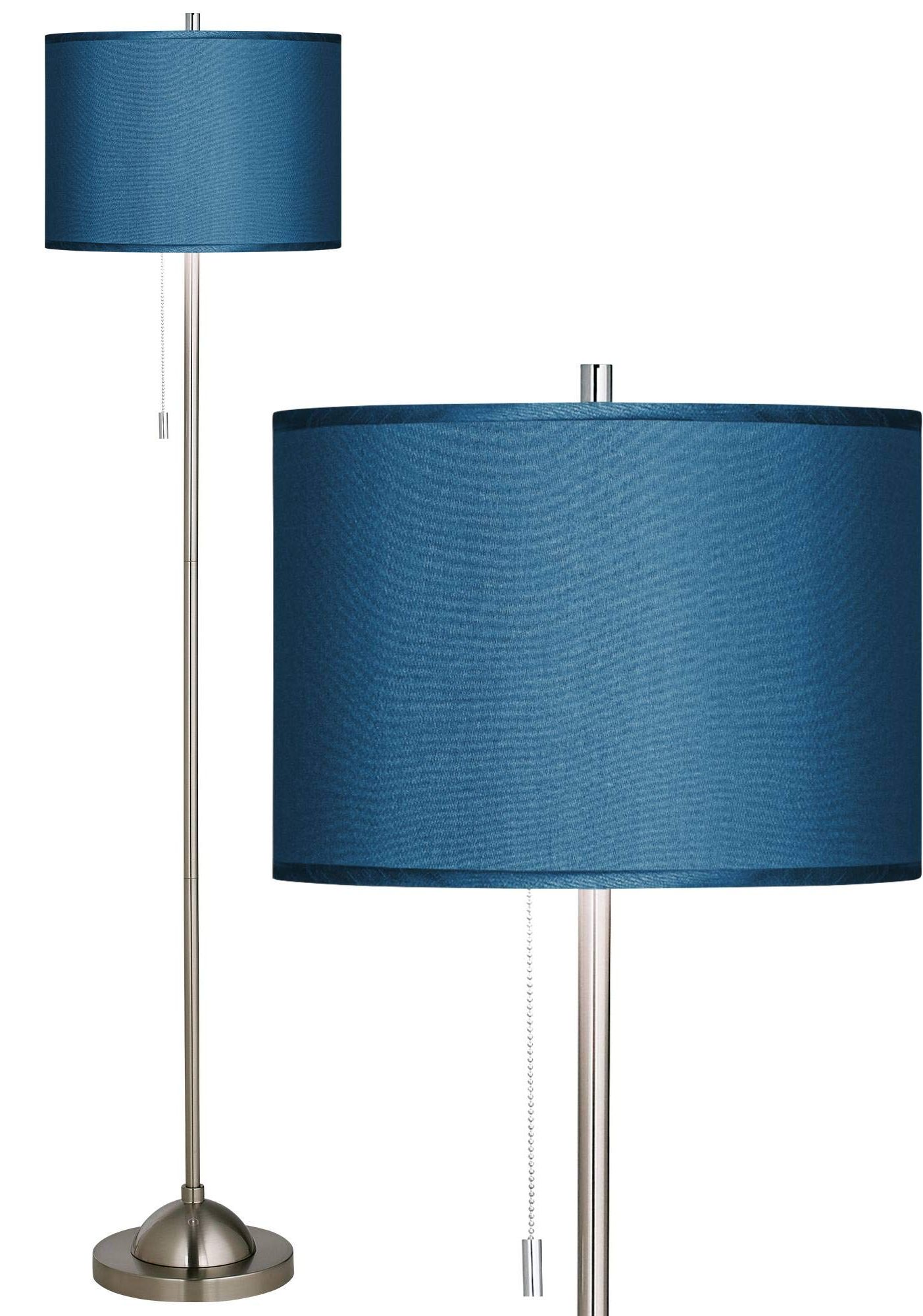Textured Fabric Standing Lamps Throughout Most Recently Released Possini Euro Design Modern Minimalist Pole Lamp Floor Standing Thin 62"  Tall Brushed Nickel Silver Blue Textured Fabric Drum Shade Decor For Living  Room Reading House Bedroom Home – – Amazon (View 2 of 10)