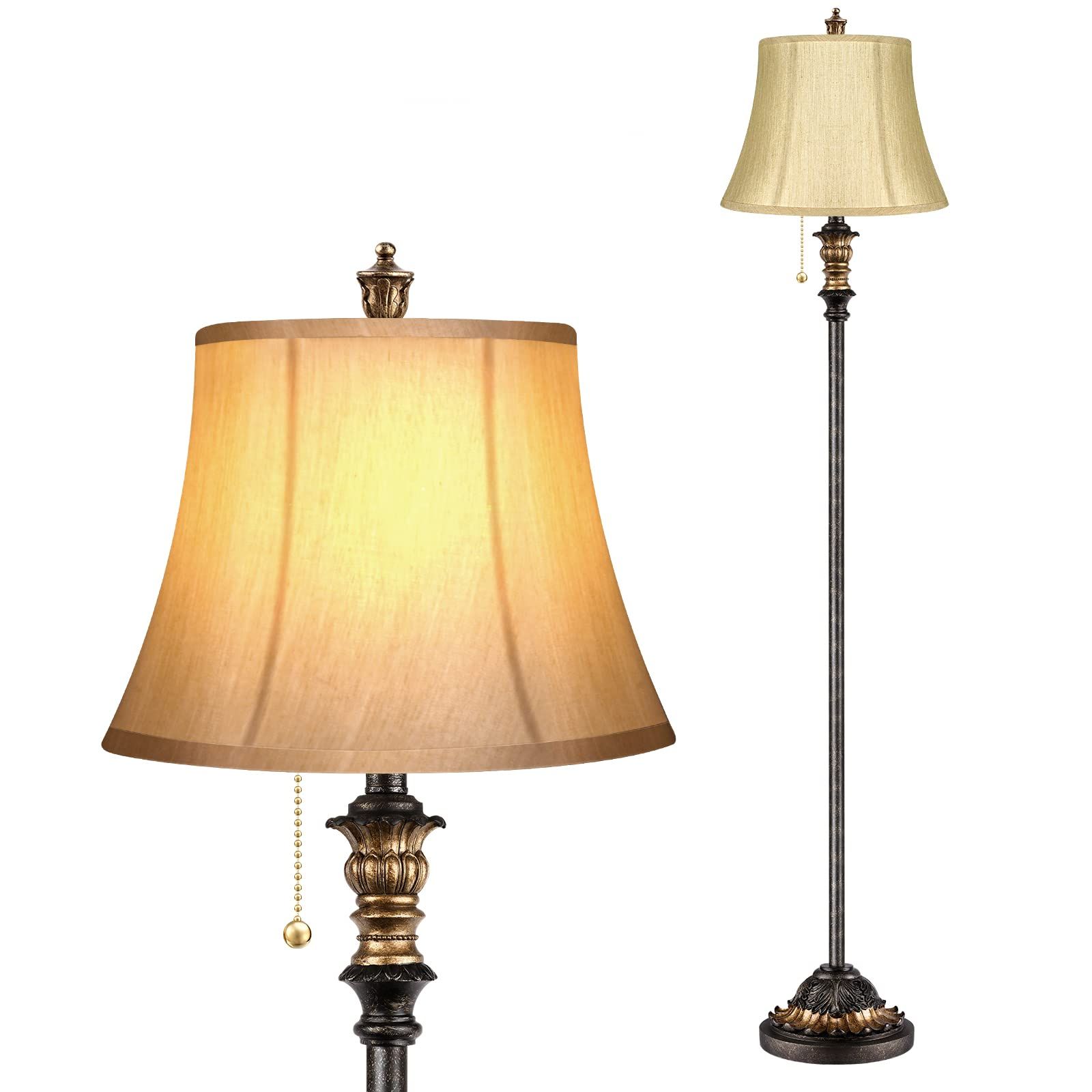 Traditional Standing Lamps With Well Liked Partphoner Traditional Floor Lamp, Classic Standing Lamp With Silk Fabric  Lampshade Bronze Vintage Tall Pole Lamp For Living Room Bedroom Office  Rustic Upright Floor Light With Pull Chain Switch (View 3 of 10)