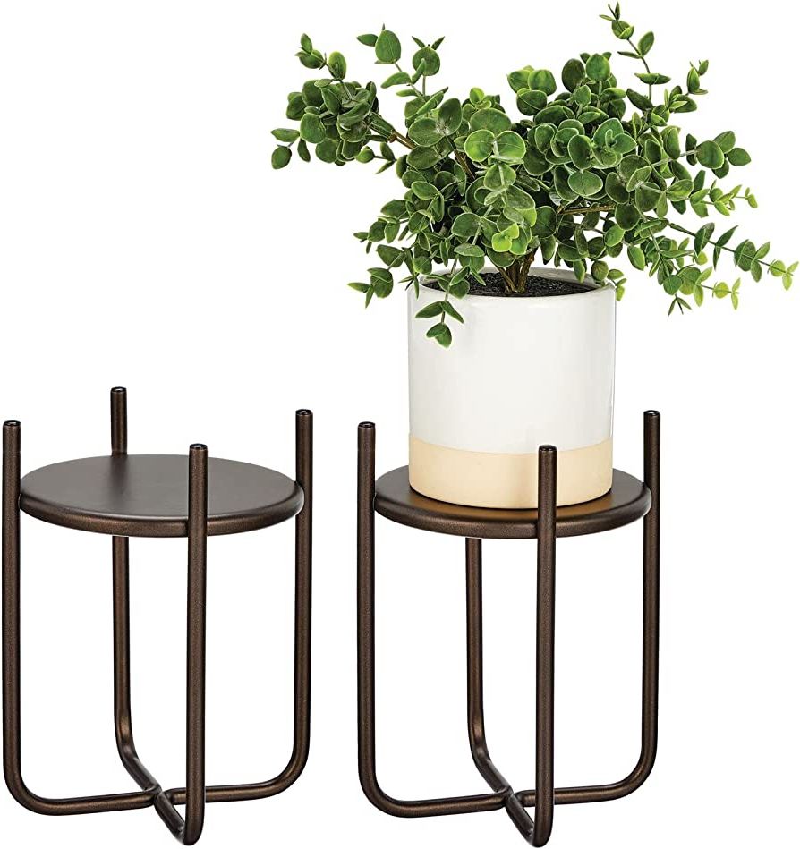 Trendy Amazon: Mdesign Metal Steel Modern 9 Inch Small Plant Stand, Planter  Holder, W/modern Crisscross Design For Table, Floor; Holds Indoor/outdoor  Plants, Flower Pot – Omni Collection – 2 Pack – Bronze : Throughout Bronze Small Plant Stands (View 8 of 10)