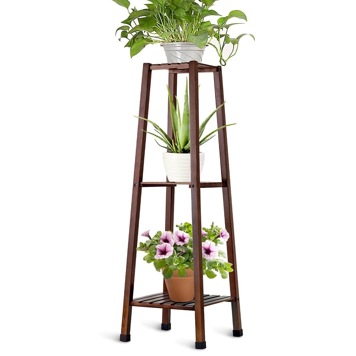 Trendy Brown Plant Stands Throughout Ogori 3 Tier Indoor Plant Stands Mid Century Bamboo Plant Stand Display  Shelf, Dark Brown (View 1 of 10)