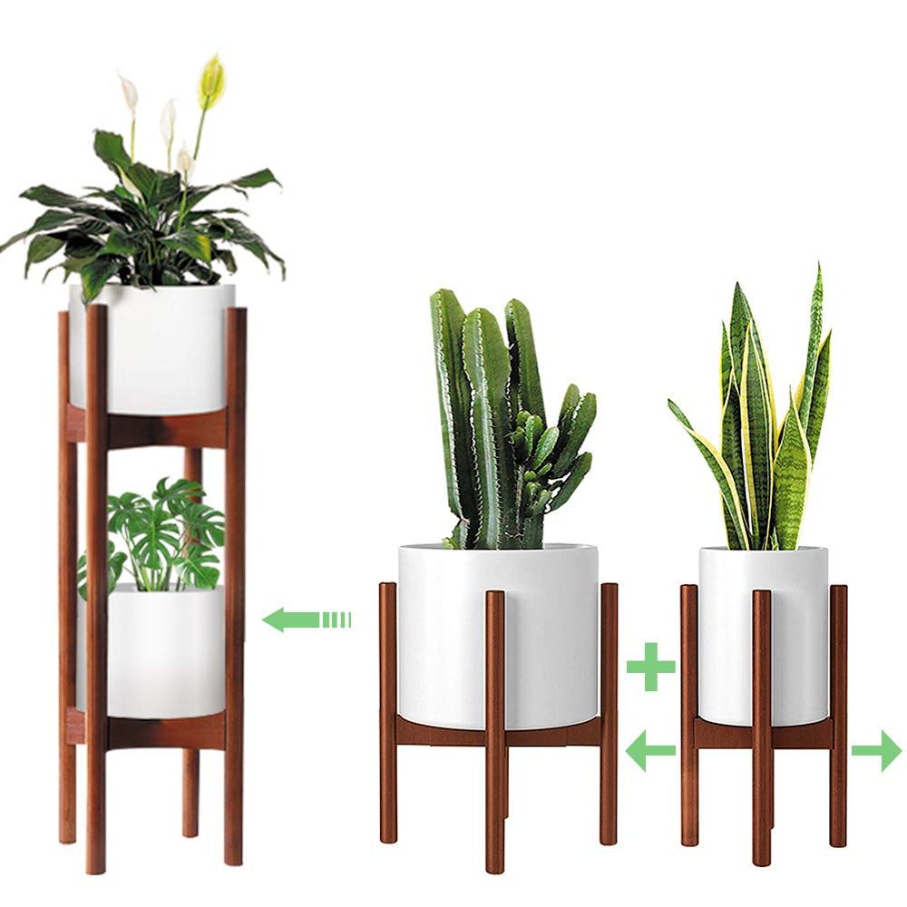 Two Tier Plant Stands Inside Newest 2 Pack Indoor Plant Stands, 2 Tier Tall Plant Stand 30 Inches, Mid Century  Bamboo Plant Stand, Adjustable Width 8 – 12 Inches, Fits Pot Size Of 8 9 10  11 12 Inches, Pot & Plant Not Included, Brown (View 9 of 10)