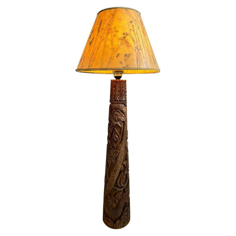Vintage Indonesian Hand Carved Wooden Floor Lamp For Sale At 1stdibs Inside 2020 Carved Pattern Standing Lamps (View 2 of 10)