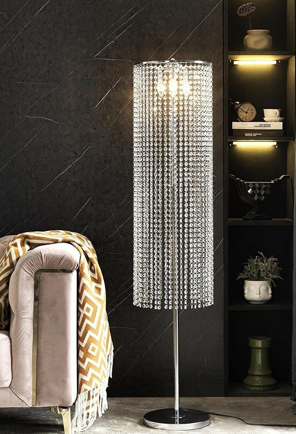 Well Known 3 Light Floor Lamp Modern Standing Living Room Contemporary Crystal Silver  Metal (View 2 of 10)