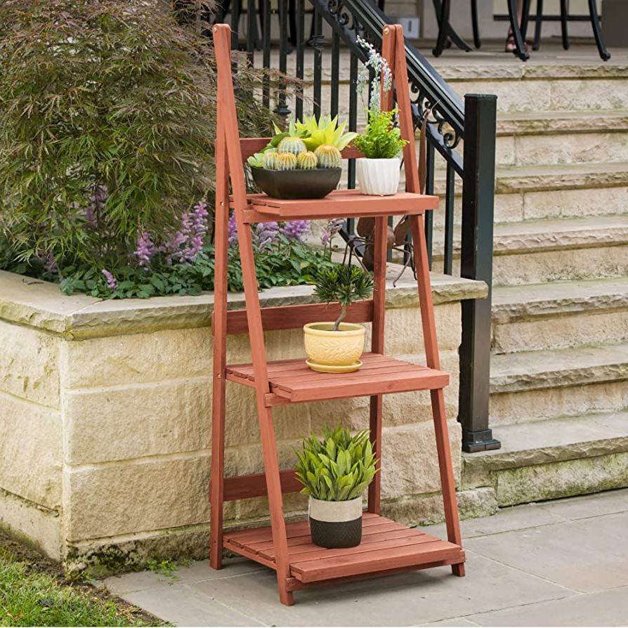 Well Known Brown Plant Stands Throughout Amazon : Leisure Season Ps6114 3 Tier A Frame Plant Stand, Brown : Plant  Stands Indoor Wood : Patio, Lawn & Garden (View 3 of 10)