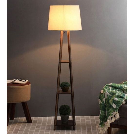 Well Known Brown Standing Lamps Regarding Beige Fabric Shade Floor Lamp With Brown Base (View 3 of 10)