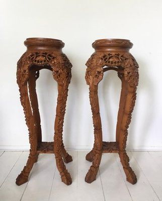 Well Known Large Mid Century Brown Hand Carved Plant Stands, Set Of 2 For Sale At  Pamono Within Carved Plant Stands (View 1 of 10)