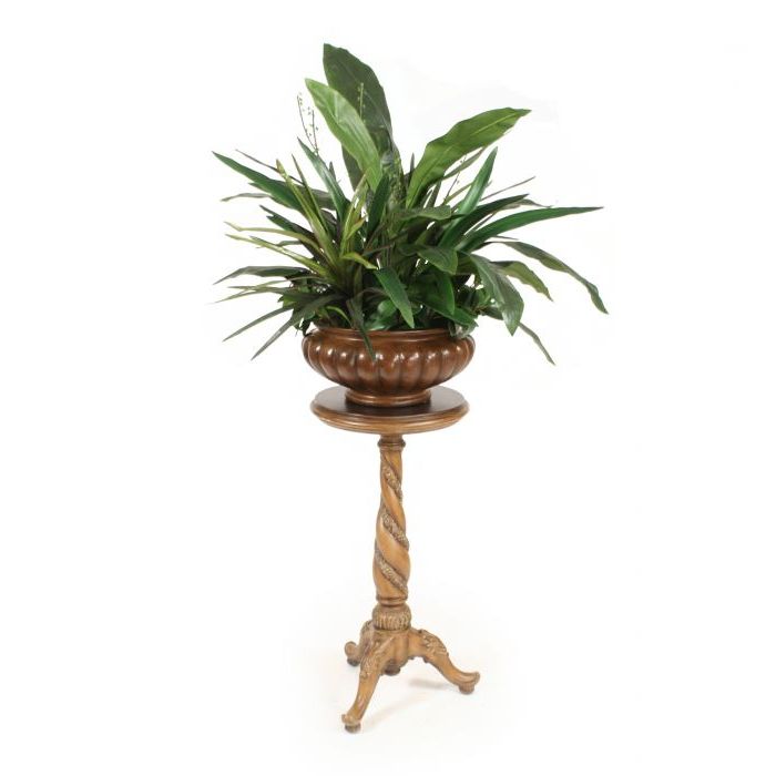 Well Known Plant Stands With Flower Bowl With Regard To Greenery In Brown Fluted Bowl With Spiral Plant Stand – Distinctive Designs (View 1 of 10)