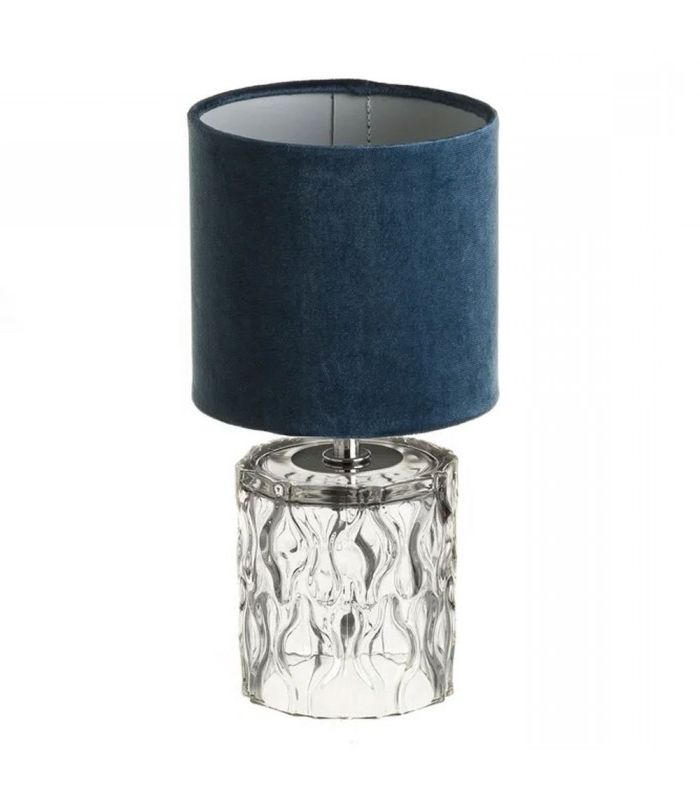 Well Known Table Lamp Blue Velvet And Transparent Glass Base – Height 29cm Inside Clear Glass Standing Lamps (View 10 of 10)