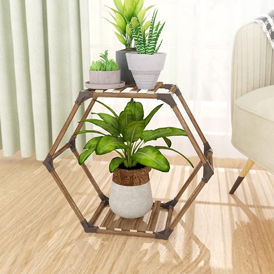 Well Liked Amazon : Tikea Plant Stand Indoor Hexagonal Plant Stand For Plants  Indoor Outdoor Large Wooden Plant Shelf Creative Diy 2 Tiered Flowers Stand  Rack For Table Living Room Balcony Patio Window : With Regard To Hexagon Plant Stands (View 4 of 10)