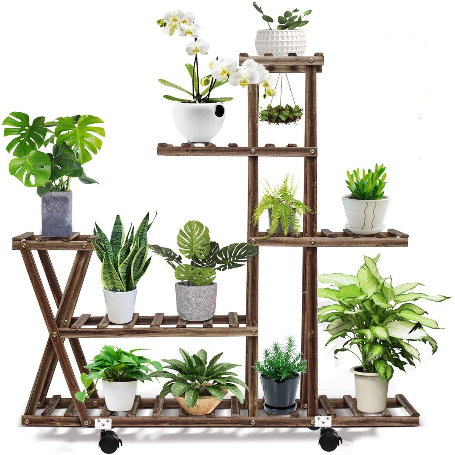Well Liked Outdoor Plant Stands With Regard To Cfmour Wood Plant Stand Indoor Outdoor, Plant Display Multi Tier Flower  Shelves Stands, Garden Plant Shelf Rack Holder In Corner Living Room  Balcony Patio Yard With 3 Free Gardening Tools (View 7 of 10)