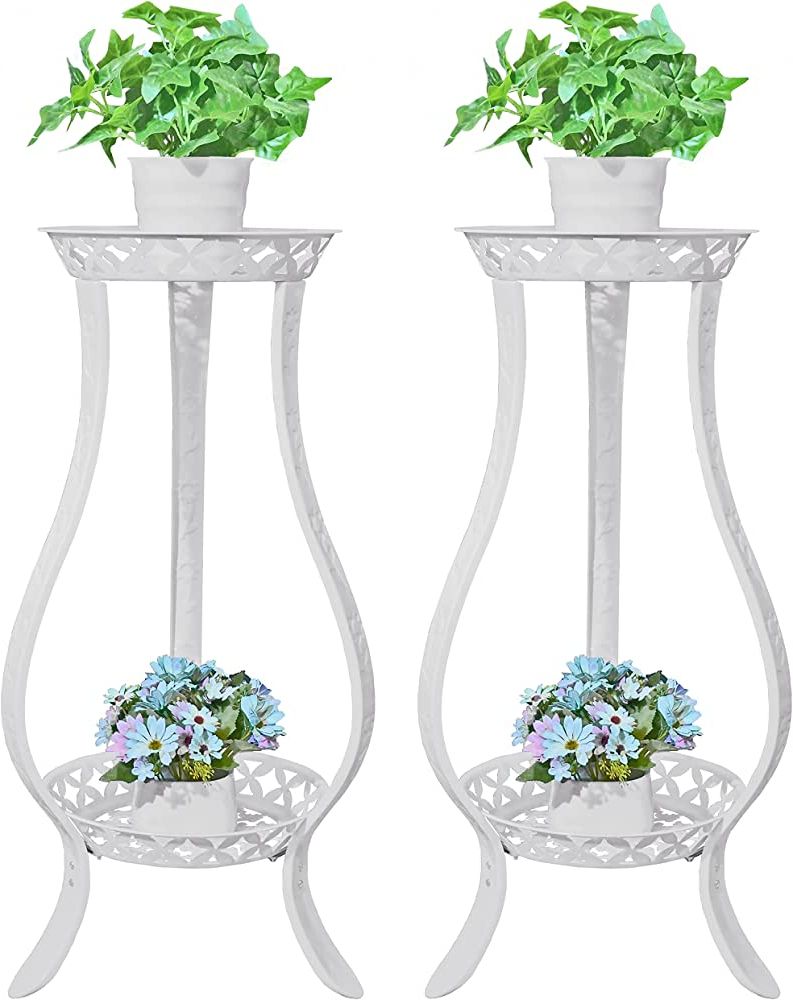 Well Liked White 32 Inch Plant Stands For Yeavs 2 Pack Metal Plant Stand 2 Tier, 32 Inch Rustproof Decorative Flower  Pot Shelf Rack Indoor Outdoor Garden Office, Planter Display Holders Stand ( White) (View 2 of 10)