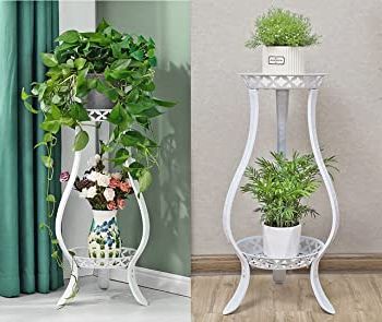 White 32 Inch Plant Stands Inside Most Popular Yeavs 2 Pack Metal Plant Stand 2 Tier, 32 Inch Rustproof Decorative Flower  Pot Shelf Rack Indoor Outdoor Garden Office, Planter Display Holders Stand ( White) (View 4 of 10)