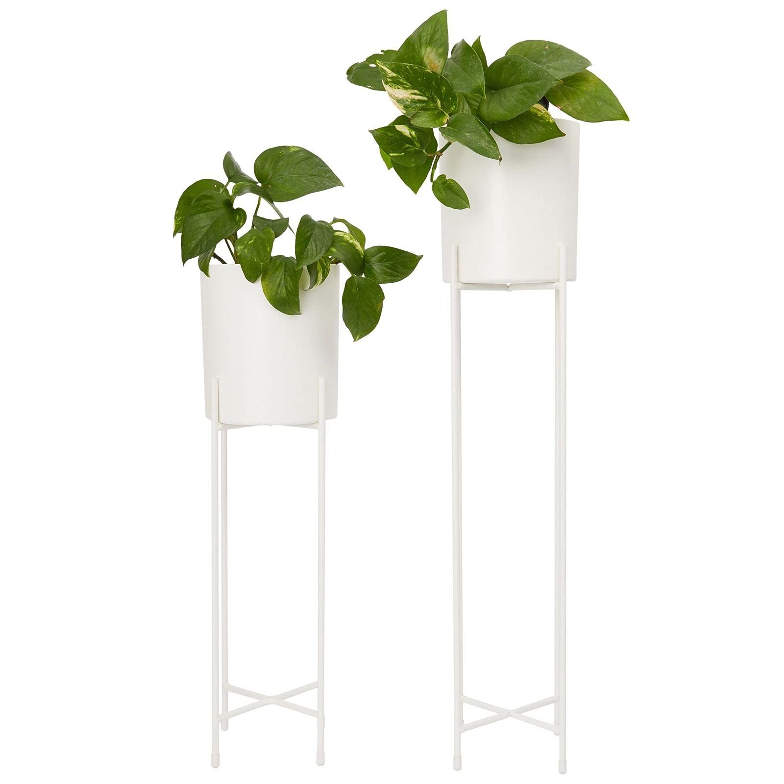 White Plant Stands In Widely Used Amazon : Juvale Small Modern Planter Pot With Stand, Set Of 2 For  Indoors And Outdoors (white) : Patio, Lawn & Garden (View 3 of 10)