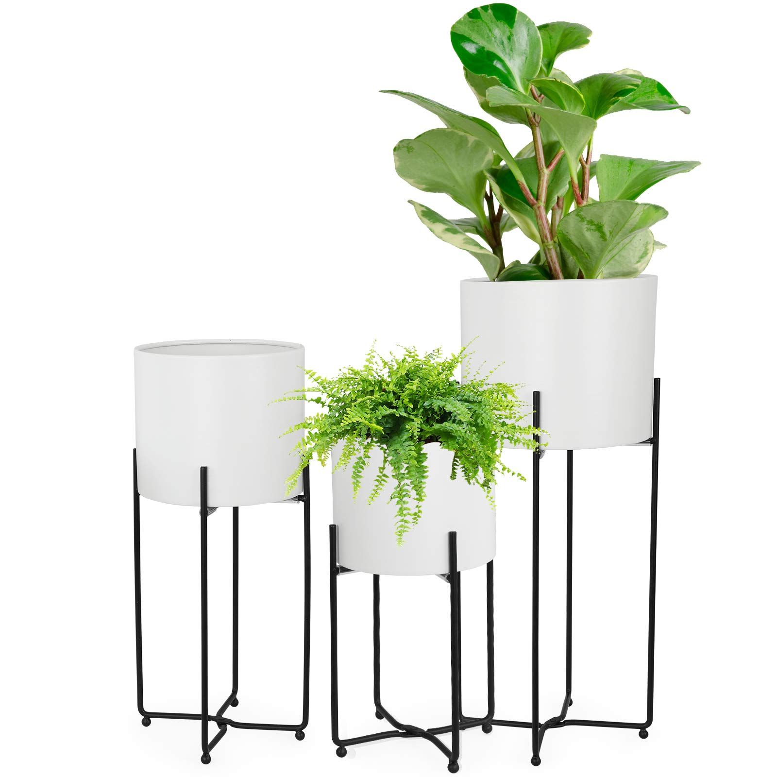 White Plant Stands Intended For Trendy Amazon : Sinolodo Mid Century White Planter With Black Plant Stand, 3  Pcs Modern Planters For Indoor Plants, Metal Floor Planter Set With  Foldable Stand(pack Of 3) : Patio, Lawn & Garden (View 5 of 10)