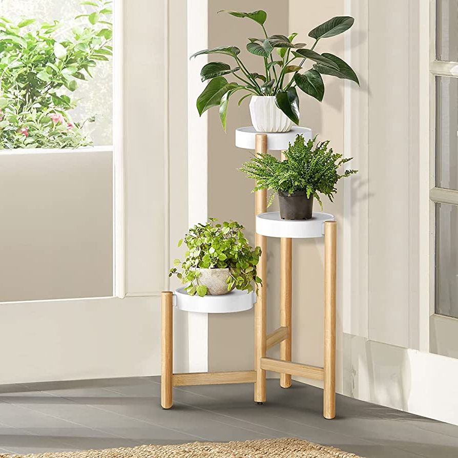 Widely Used Amazon: Adovel Plant Stand For Indoor Plants, 3 Tier Tall Corner Bamboo  Pot Holder – White : Patio, Lawn & Garden In White Plant Stands (View 6 of 10)