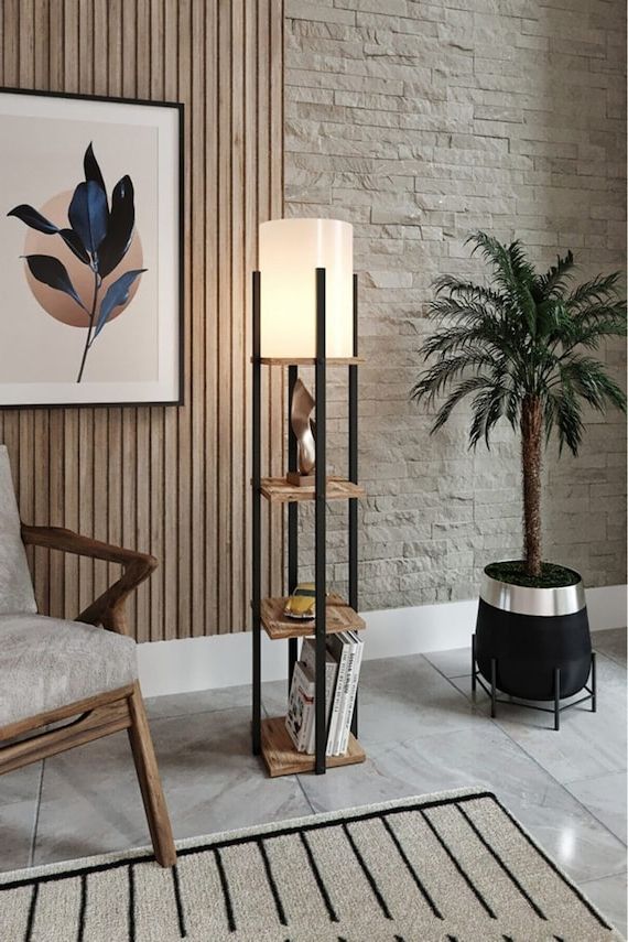 Wooden Floor Lamp With Shelf Rustic Floor Lamp Pine Wood – Etsy With Regard To Newest Rustic Standing Lamps (View 8 of 10)