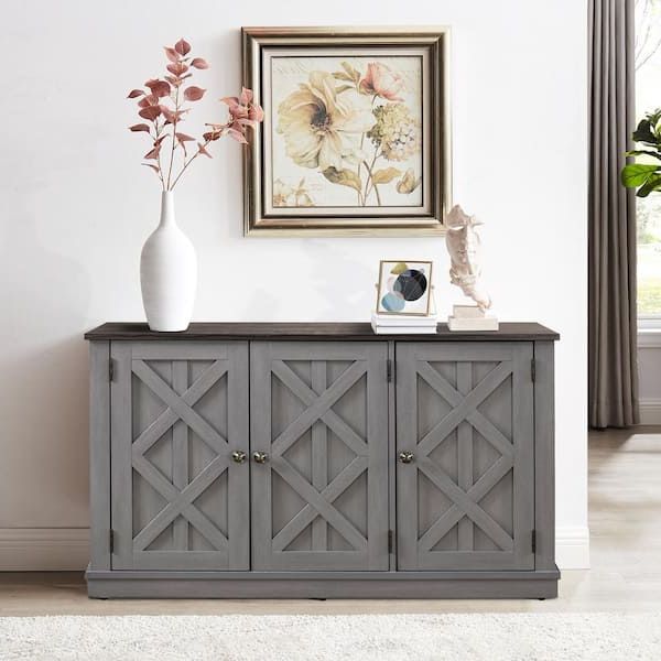3 Door Accent Cabinet Sideboards Intended For Latest Festivo 48 In. 3 Door Gray Sideboard Buffet Table Accent Cabinet Fts20642b  – The Home Depot (Photo 8 of 10)