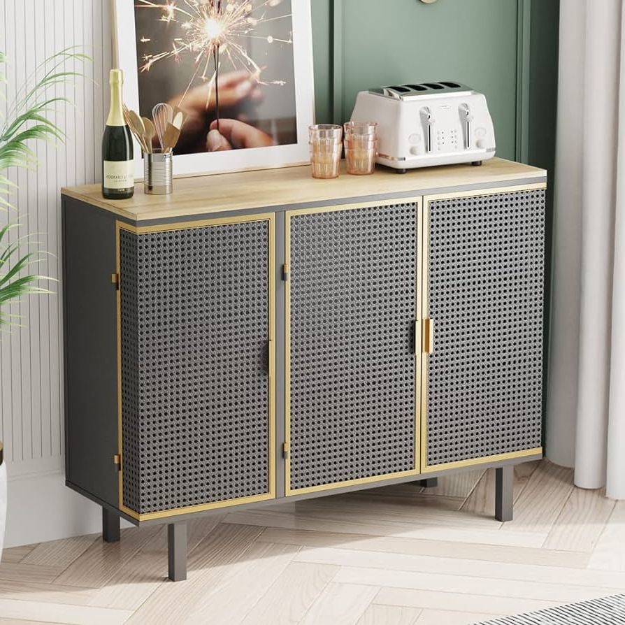 3 Doors Sideboards Storage Cabinet Intended For Preferred Amazon – Rophefx 3 Doors Kitchen Sideboard, Freestanding Sideboard  Storage Cabinet With Hollow Doors, 2 Tier Accent Storage Cabinet Entryway  Cupboard With Built In Shelf, 40.35" Wide – Buffets & Sideboards (Photo 1 of 10)