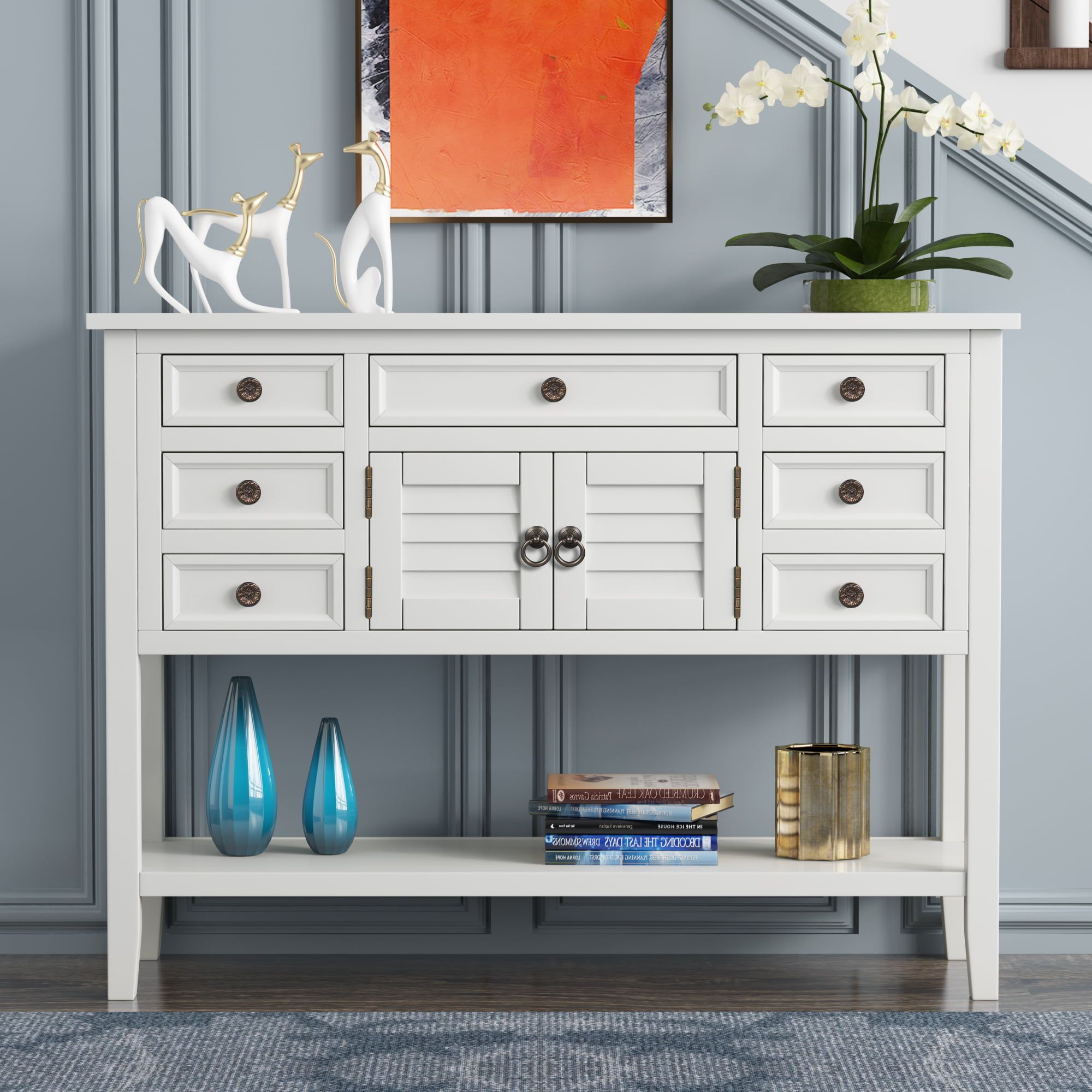 45" Console Table With Drawers, Farmhouse Entryway Tables, Buffet Cabinet  Sideboard Accent Entry Table, Wood Console Sofa Table Foyer Table For  Living Room, Modern Entryway Cabinet Table, White, A2076 – Walmart Throughout Most Up To Date Entry Console Sideboards (View 5 of 10)