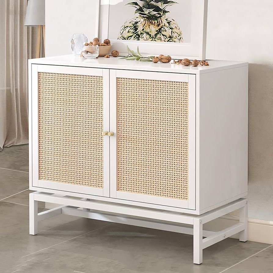 Amazon – Awqm Sideboard Buffet Cabinet, Accent Storage Cabinet With 2  Rattan Doors, Farmhouse Accent Side Cabinet With Adjustable Shelves,natural  Wood Sideboard Entryway Table For Bar, Dining Room,white – Buffets &  Sideboards With Regard To Best And Newest Sideboards With Adjustable Shelves (View 6 of 10)