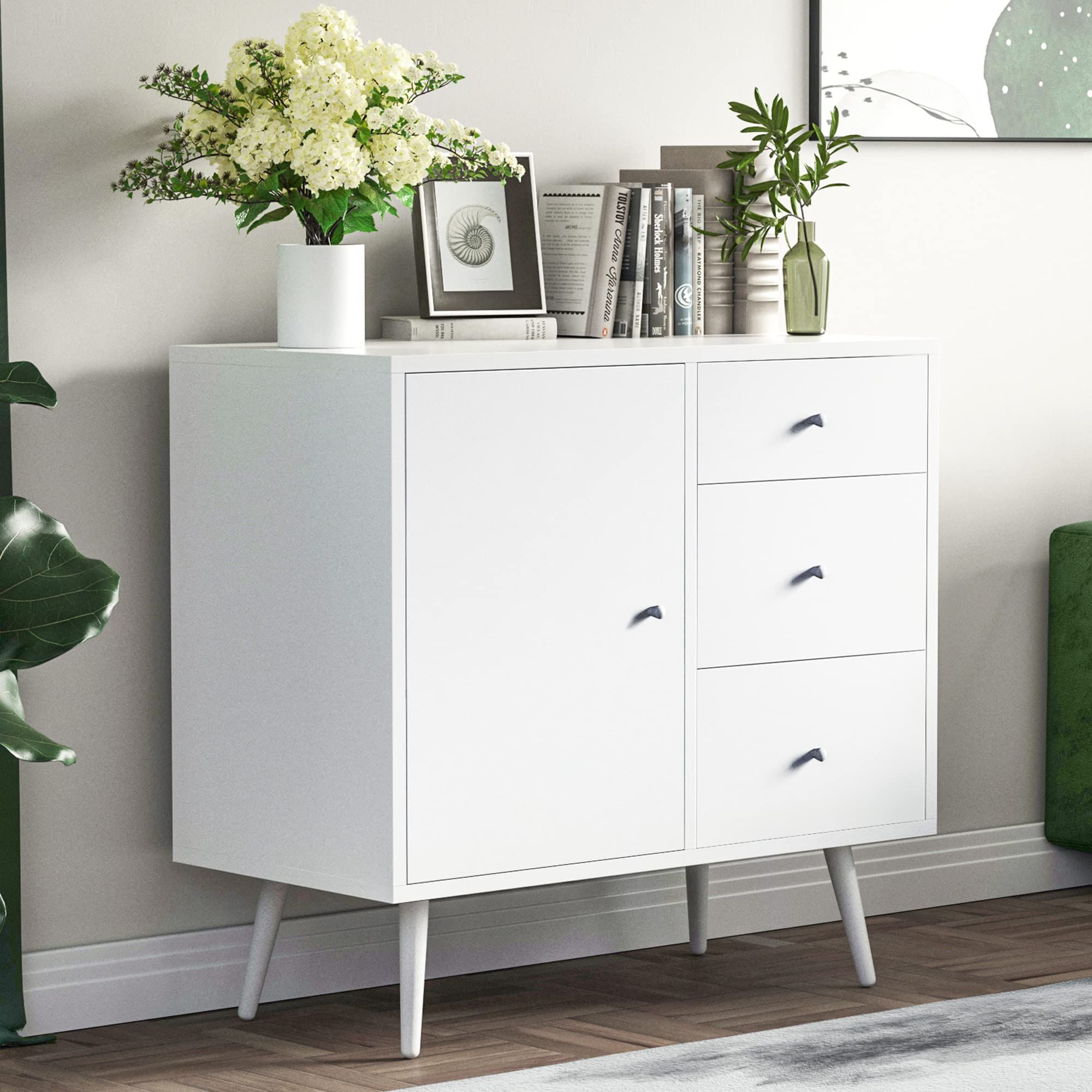 Amazon: Cozy Castle Wood Sideboard, Accent Buffet Storage Cabinet With 3  Drawers, Free Standing For Living Room Bedroom, Cupboard Console Table For  Home Kitchen Dining Room, 32 Inch, White : Home & Kitchen With Most Recent 3 Drawers Sideboards Storage Cabinet (View 4 of 10)