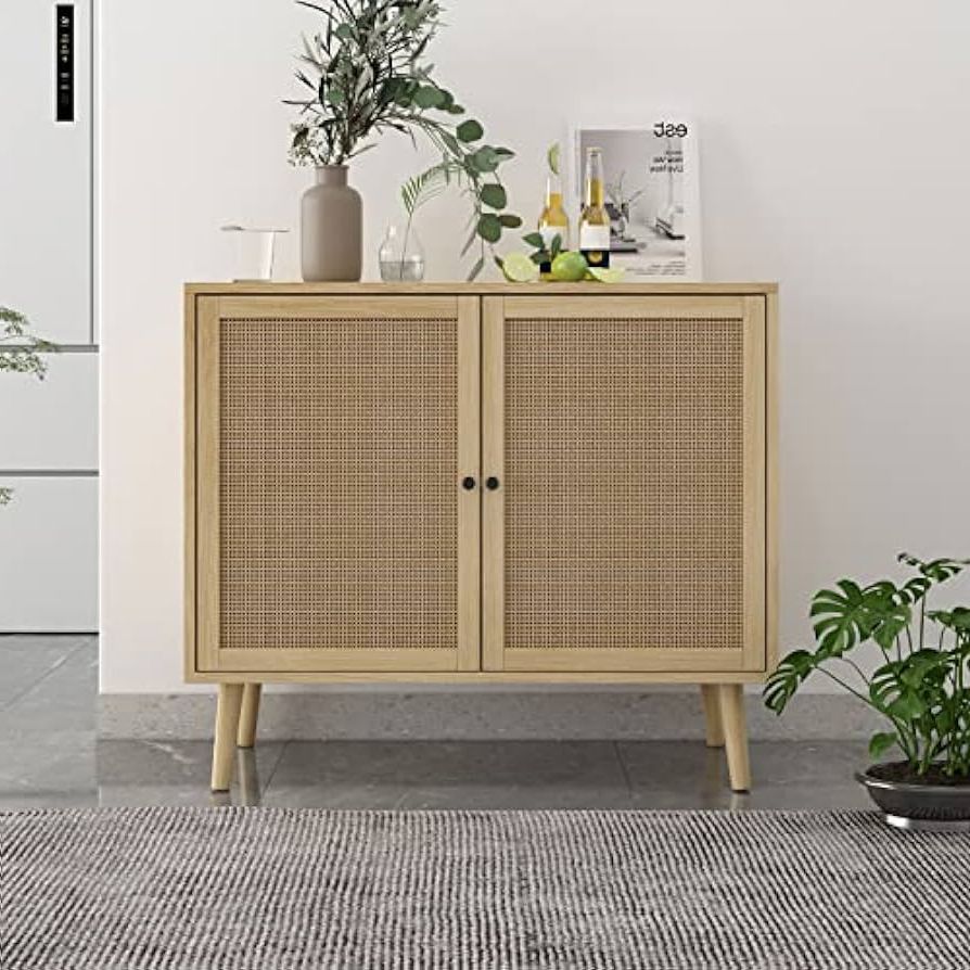 Amazon – Rattan Buffet Sideboard Cabinet, 2 Doors Storage Cabinet  Console Table Accent Cabinet With Adjustable Shelves For Kitchen Living  Room Dining Room, Natural – Buffets & Sideboards Throughout Preferred Assembled Rattan Sideboards (Photo 4 of 10)