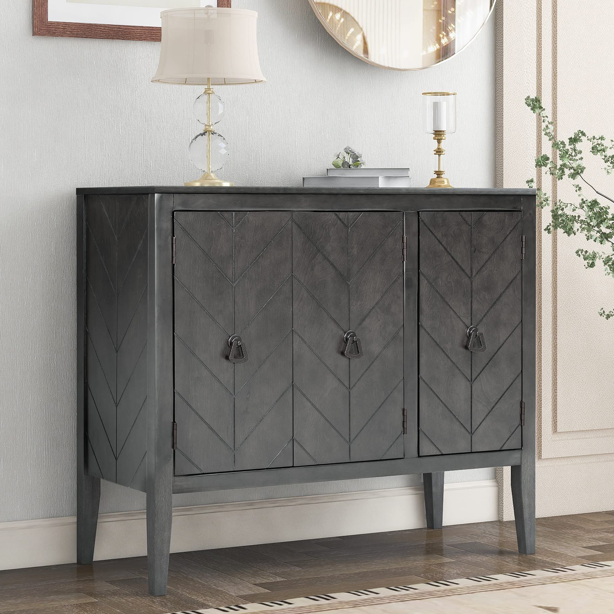 Antique Storage Sideboards With Doors With Famous Amazon: Knocbel Antique Storage Cabinet With Doors And Adjustable  Shelf, Solid Wood Buffet Sideboard Entry Console Table For Living Room  Dining Room Kitchen, 37"lx15.7"wx (View 6 of 10)