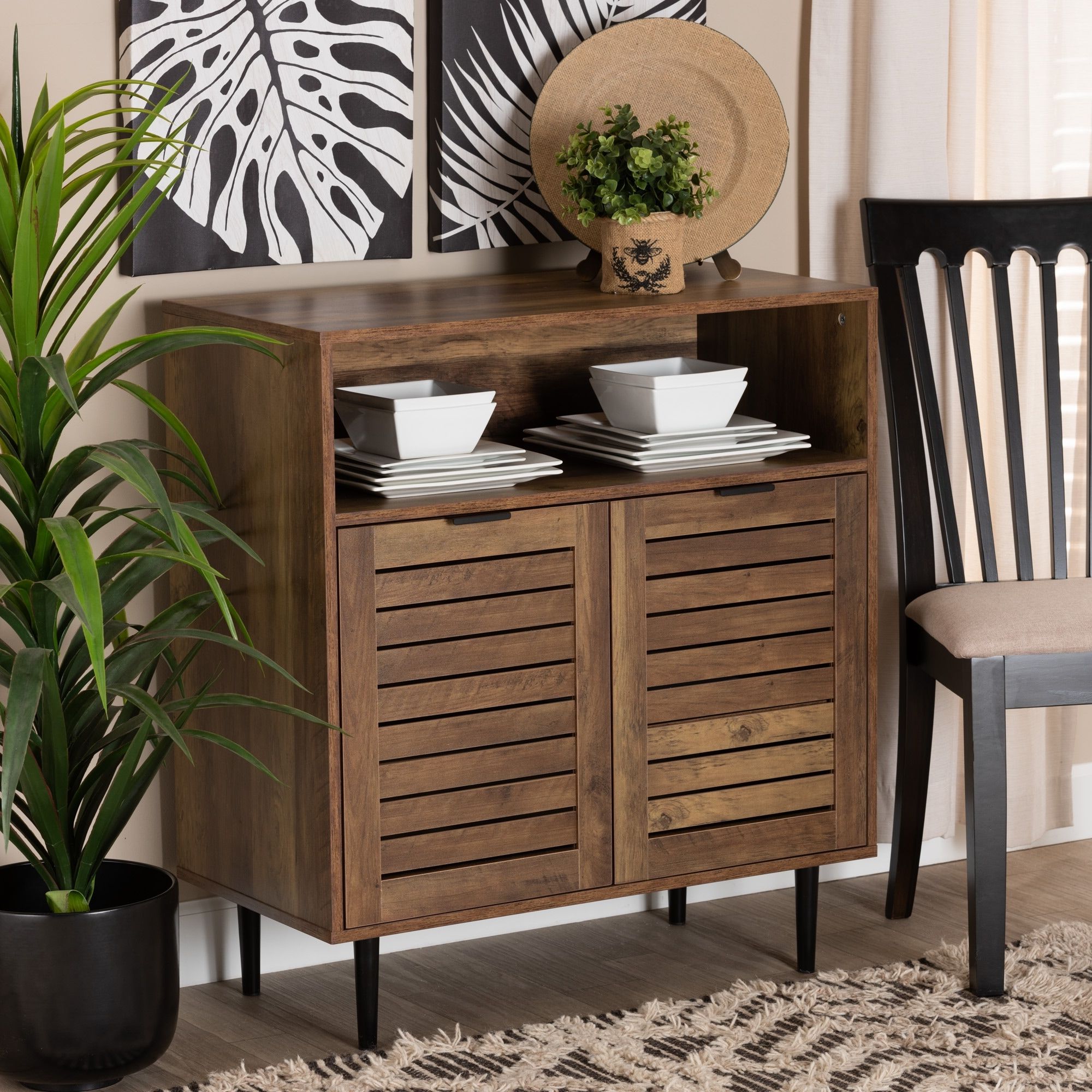 Baylah Mid Century Modern Natural Brown Finished Wood And Black Metal  2 Door Sideboard – On Sale – Bed Bath & Beyond – 37161065 For Recent Brown Finished Wood Sideboards (Photo 2 of 10)