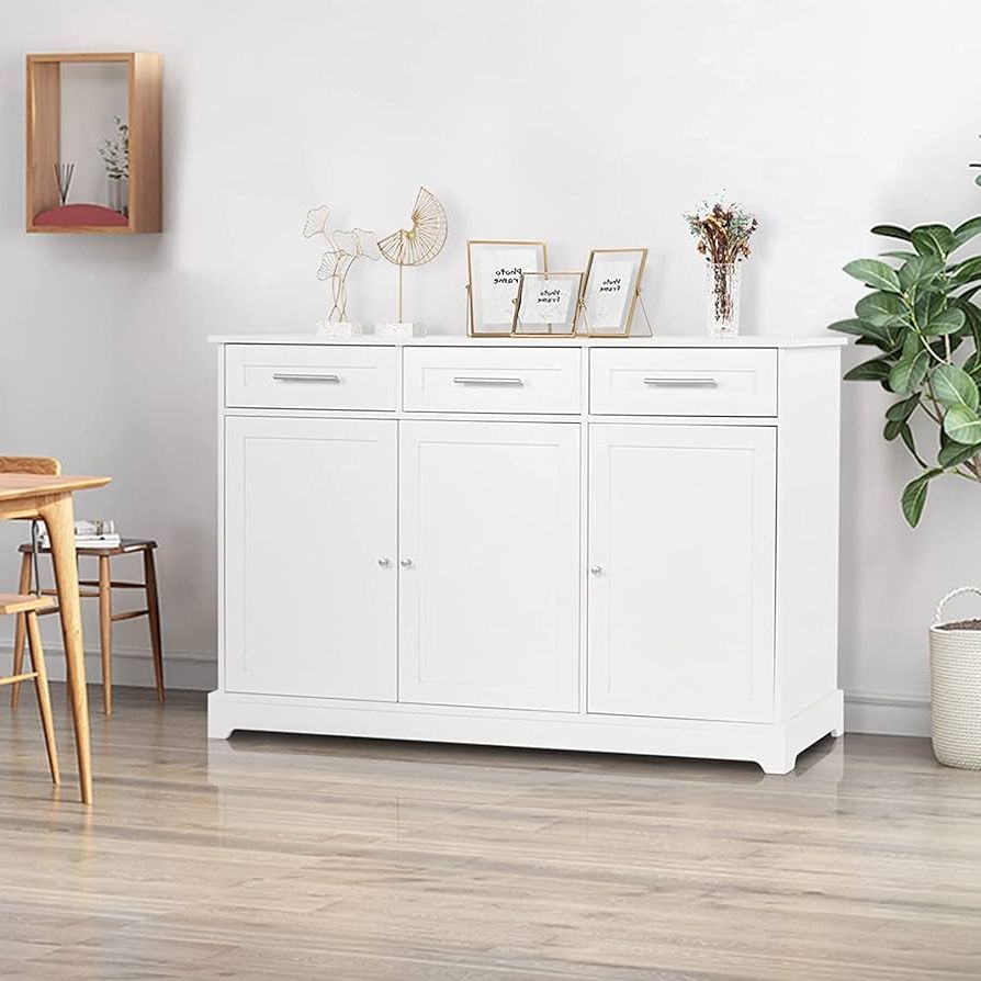 Best And Newest Storage Cabinet Sideboards With Amazon – Vingli Sideboard Cabinet Buffet Table Kitchen Storage Cabinet  White Credenza Sideboards And Buffets With Storage Coffee Bar Cabinet With  3 Drawers And Doors For Home Kitchen, Dining Room, Living Room – (Photo 5 of 10)