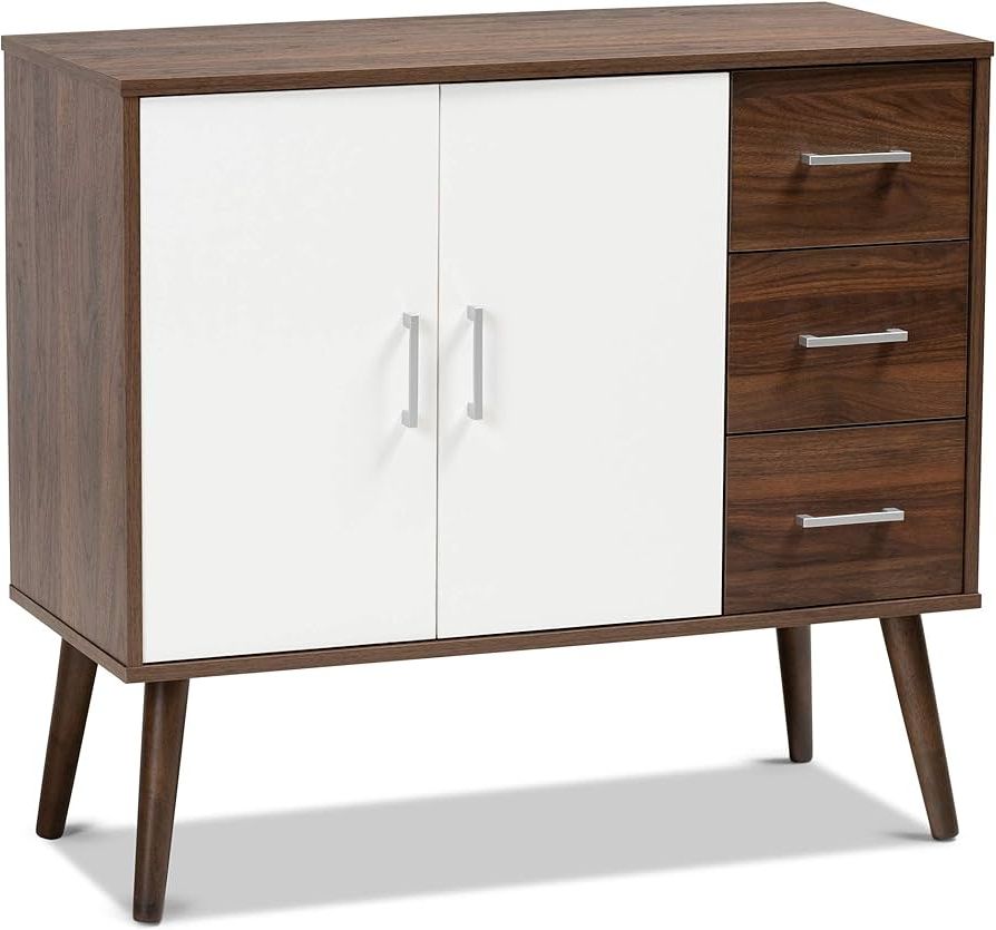 Brown Finished Wood Sideboards With Regard To Famous Amazon – Baxton Studio Leena Mid Century Modern Two Tone White And  Walnut Brown Finished Wood 3 Drawer Sideboard Buffet – Buffets & Sideboards (Photo 10 of 10)