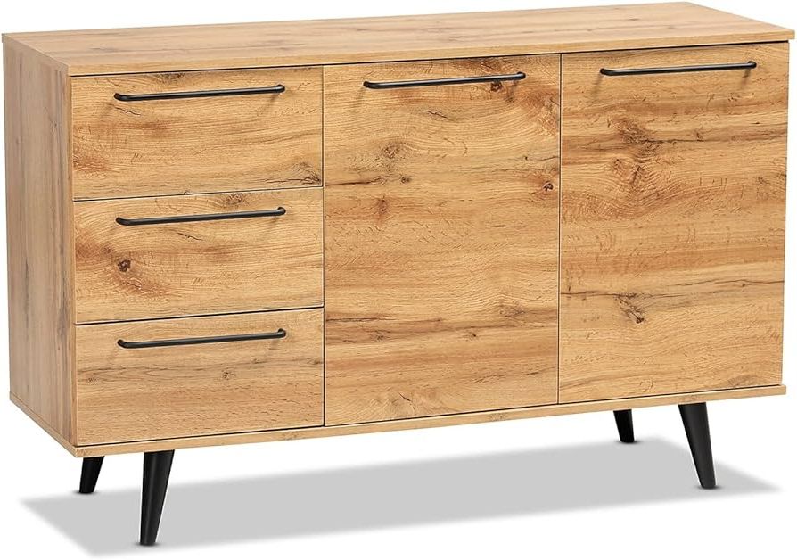Brown Finished Wood Sideboards With Regard To Most Recent Amazon – Baxton Studio Radley Oak Brown Finished Wood 3 Drawer Sideboard  Buffet – Buffets & Sideboards (Photo 3 of 10)