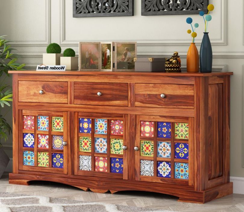 Buy Boho Sheesham Wood Storage Cabinet Sideboard With Three Drawers (honey  Finish) Online In India At Best Price – Modern Cabinets & Sideboards – Storage  Furniture – – Furniture – Wooden Street Product Pertaining To Preferred Storage Cabinet Sideboards (View 8 of 10)