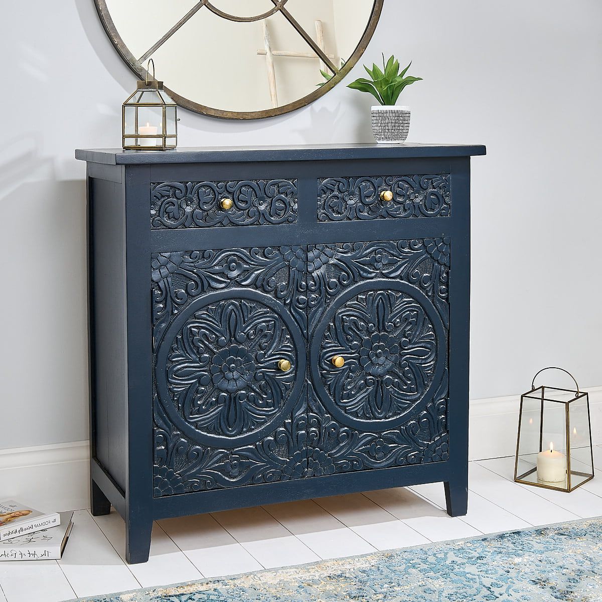 Carved Wood Sideboard – Navy – Zaza Homes Within Trendy Navy Blue Sideboards (View 10 of 10)