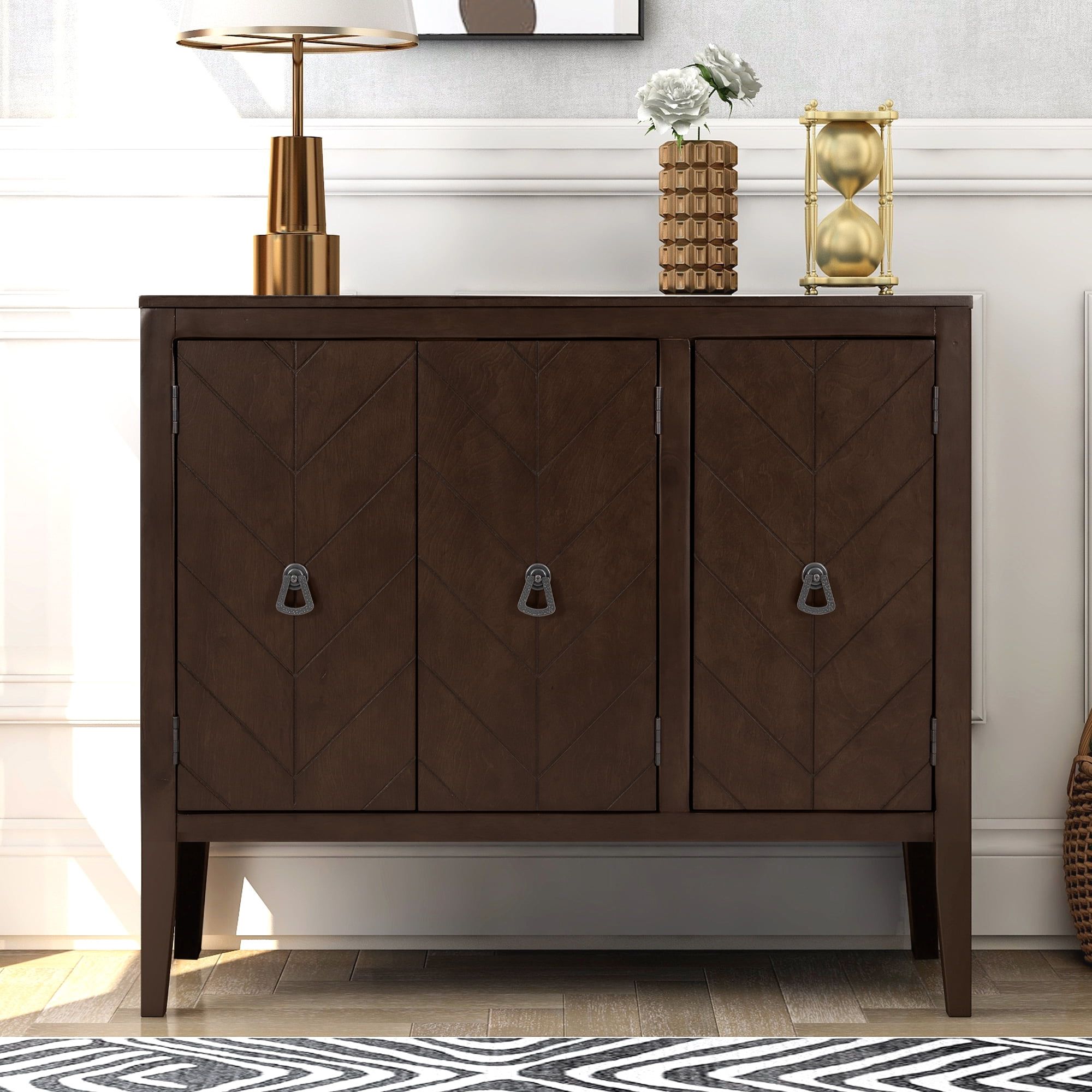 Clearance! Console Table With Storage, Mid Century Sideboard Buffet  Cabinet, Red Brown Wooden Buffet Cabinet, 3 Door Accent Cabinet For Living  Room, Entryway, Corridor, 37 X 15.7 X 31.5 Inch, Ja1566 – Walmart Pertaining To Newest 3 Door Accent Cabinet Sideboards (Photo 7 of 10)