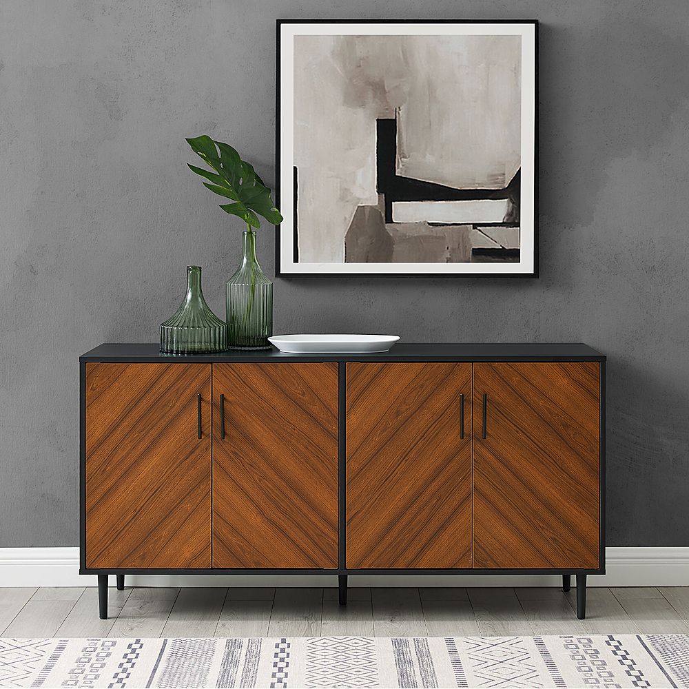 Favorite Walker Edison 58” Mid Century Modern Faux Bookmatch Buffet Acorn Bookmatch  / Solid Black Bbu58hpbmacbsb – Best Buy With Sideboards Bookmatch Buffet (View 6 of 10)